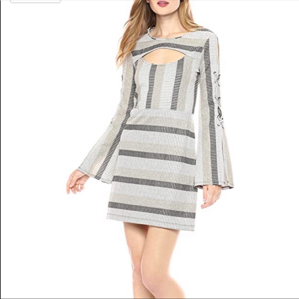 BCBGeneration lace up flare sleeve striped dress